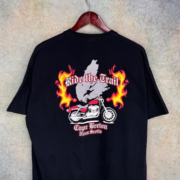 VTG Y2K Biker Flame T Shirt Sz XL Black Motorcycle Choppers Cape Breton - Picture 1 of 7